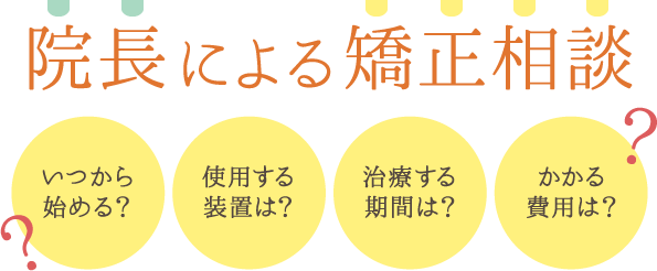 院長による矯正相談 いつから始める? 使用する装置は? 治療する期間は? かかる費用は?